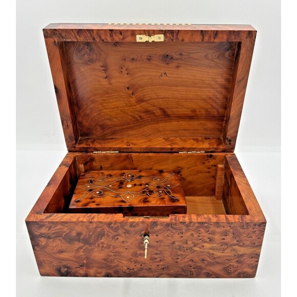 Morrocan Juniper Thuya Wooden Jewelry Boxes Handcrafted Signed Exotic‎ Inlay EUC - Picture 6 of 16